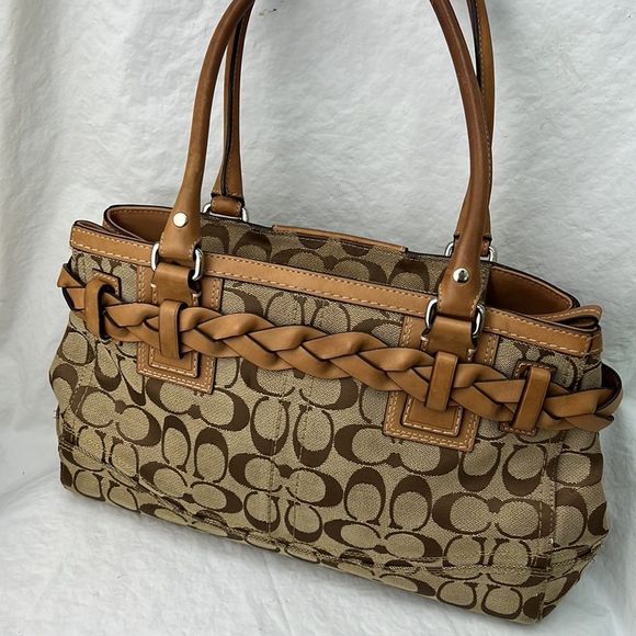 Coach brown signature canvas braided tassel shoulder bag purse - Picture 9 of 13